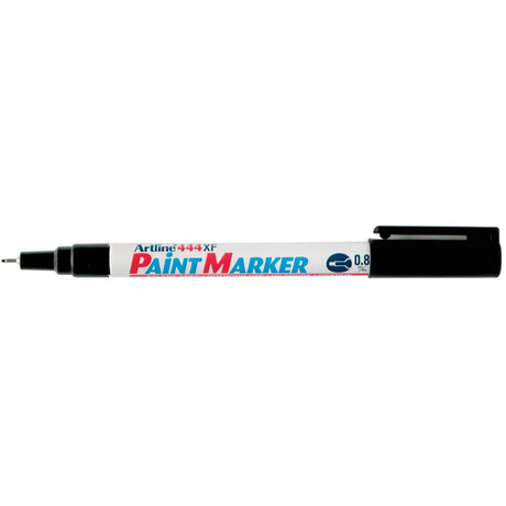 Artline 444 Paint Marker set of 12 black markers with 0.8mm tips, ideal for precise and permanent marking on various surfaces.