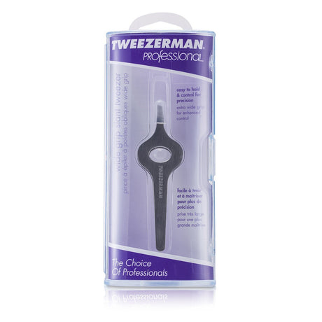 Professional Wide Grip Slant Tweezer with stainless steel body, hand-filed tips for precise and controlled hair removal.