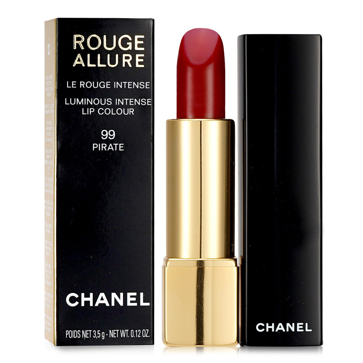 Chanel Rouge Allure #99 Pirate lipstick offers rich, intense color with a silky satin finish for luxurious, long-lasting wear.