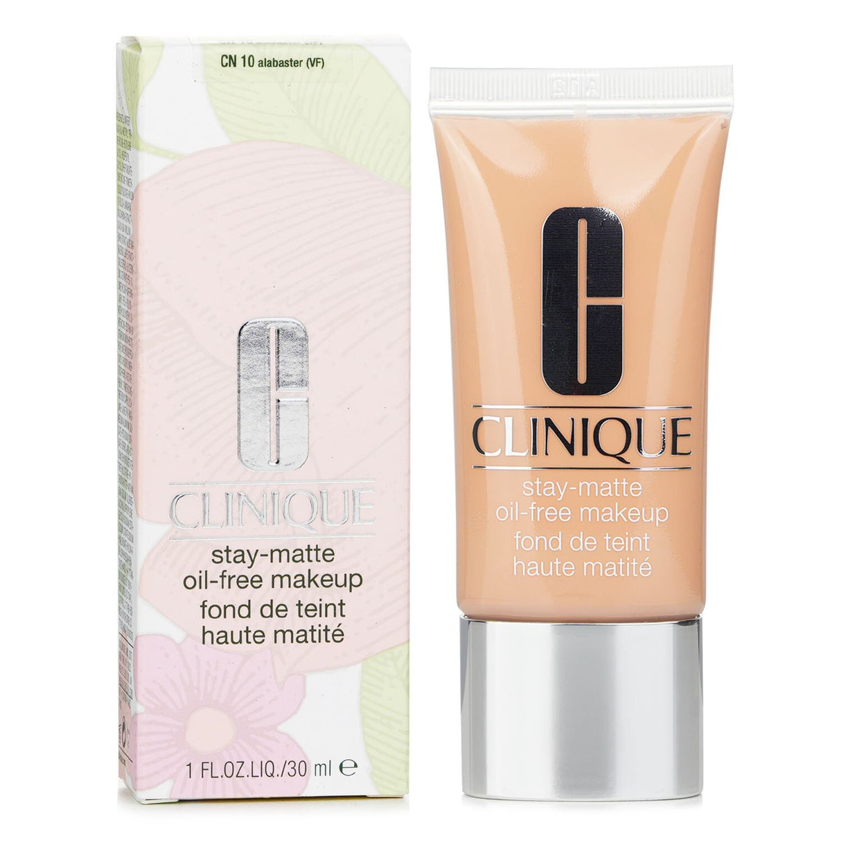 Clinique Stay Matte Oil Free Makeup in #02 Alabaster, 30ml; gel-cream texture, controls oil, sheer coverage, ideal for sensitive skin.