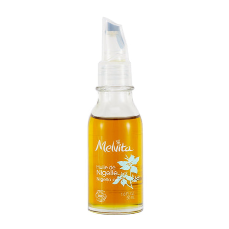Melvita Nigella Oil - 50ml, a cold-pressed organic oil for skin and scalp, rich in nutrients for effective skincare and relaxation.