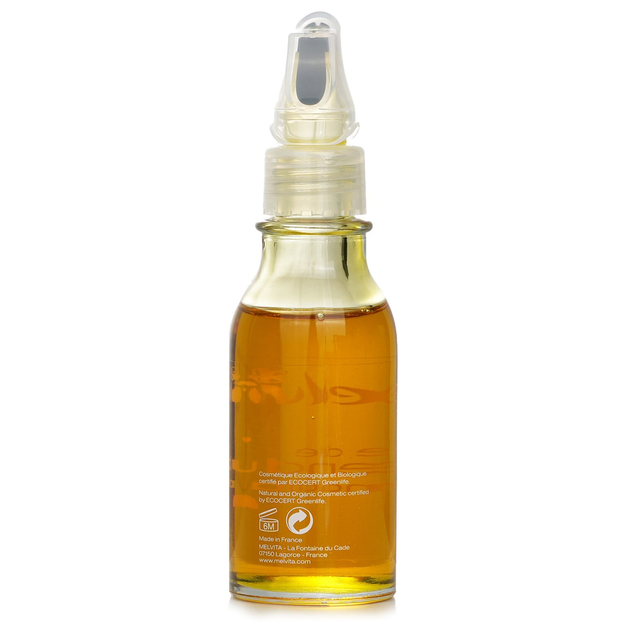 Melvita Calendula Oil in a 50ml bottle, soothing organic oil for sensitive skin, made from crushed marigold and soybean oil.