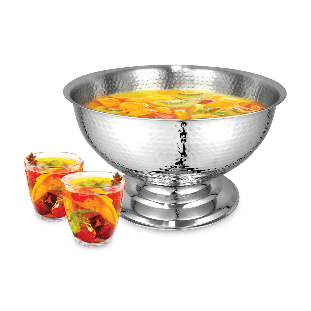 Hammered stainless steel champagne/punch bowl, 40 x 22cm, perfect for elegant gatherings and keeping drinks chilled.