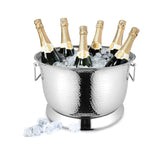 Hammered stainless steel party tub with double wall insulation and pedestal base, perfect for stylish drink service at events.