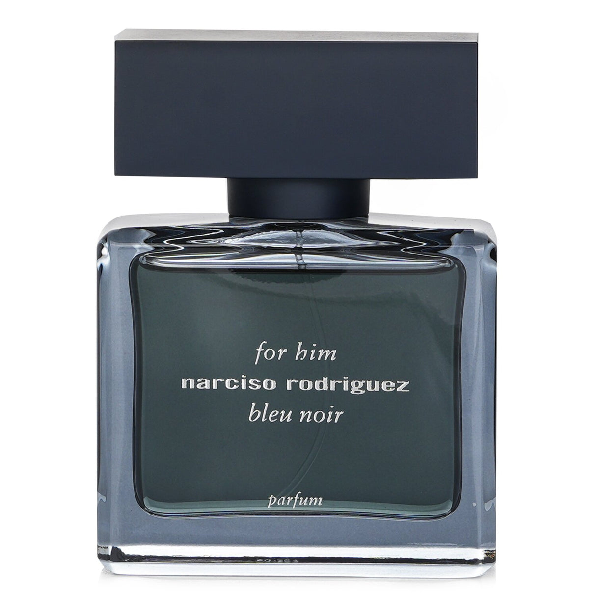 Narciso Rodriguez For Him Bleu Noir Parfum Spray in a sophisticated blue bottle, featuring notes of iris, musk, and suede leather.