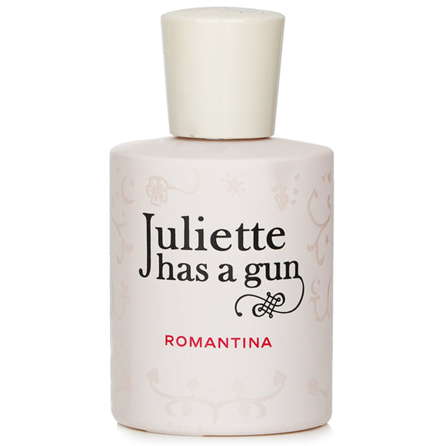 Juliette Has A Gun Romantina Eau De Parfum 50ml bottle featuring soft floral notes of rose, iris, and musk for modern women.