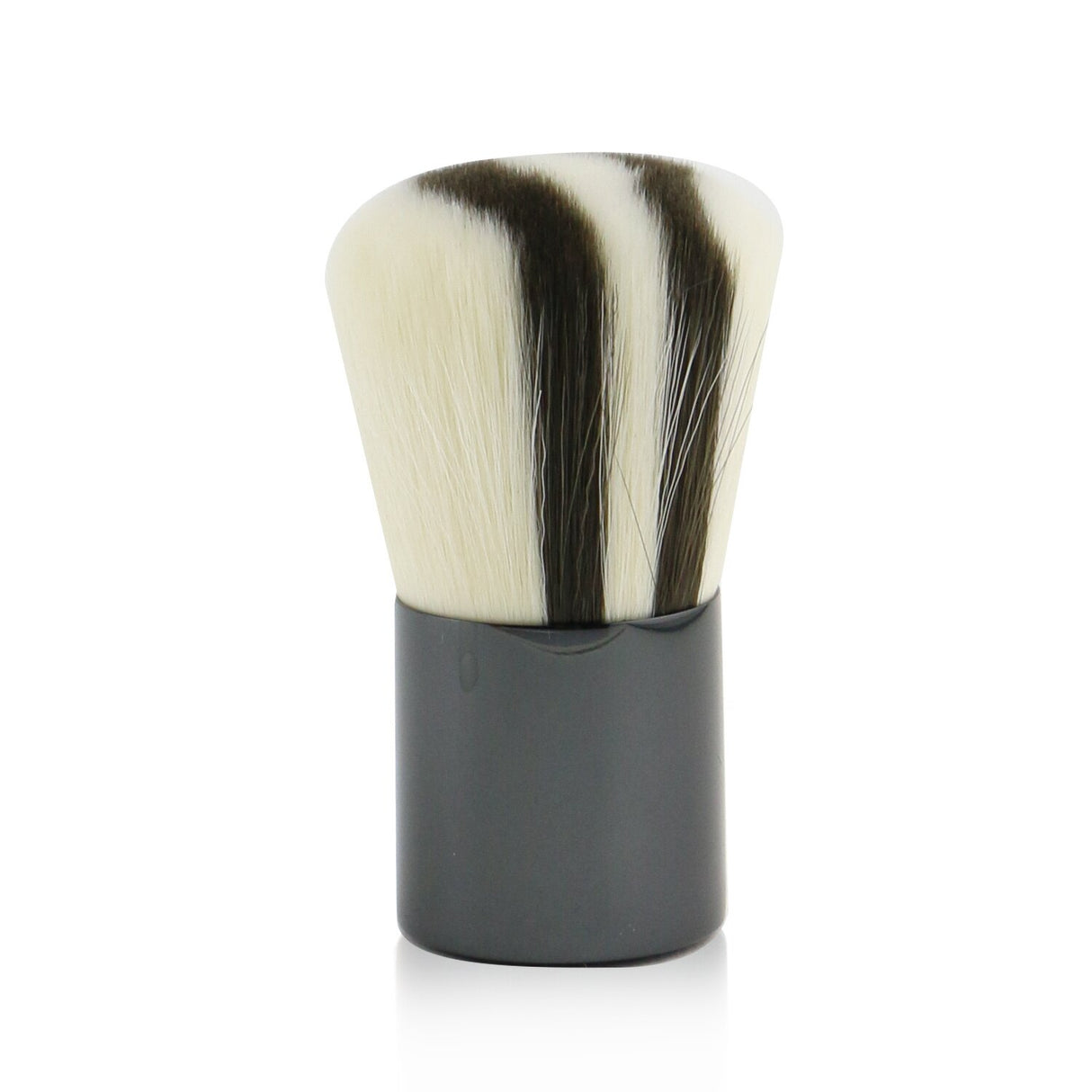 Chantecaille Kabuki Brush with gunmetal handle, soft goat hair bristles for flawless powder application, stylish zebra print design.