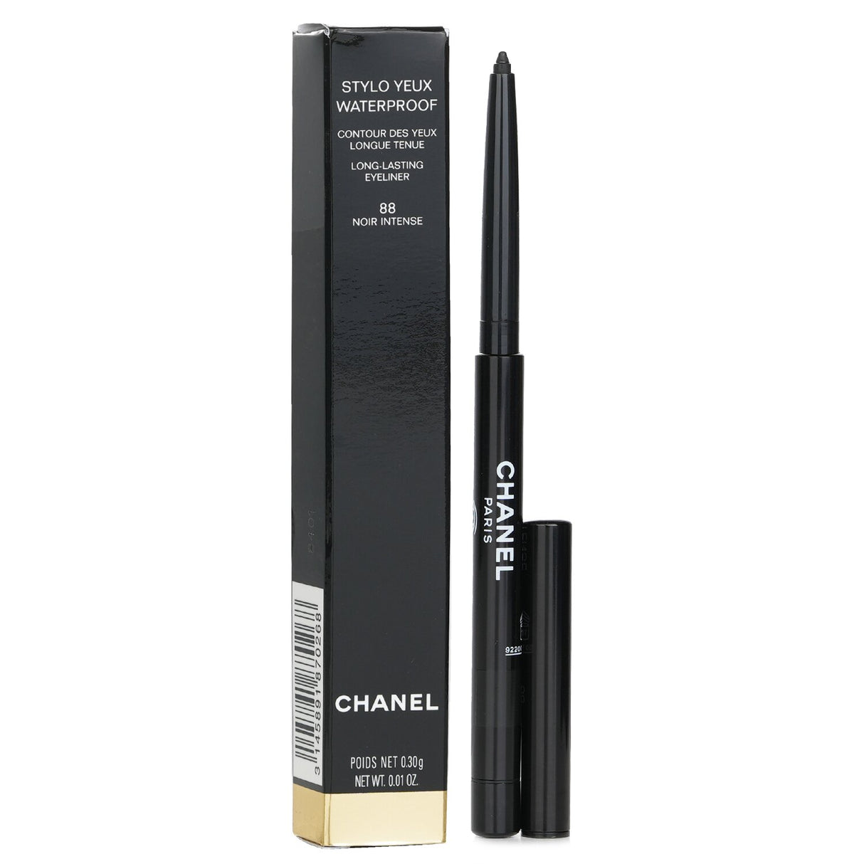 Chanel Stylo Yeux Waterproof eyeliner in #88 Noir Intense, a smudge-proof, long-lasting black pencil for precise eye definition.