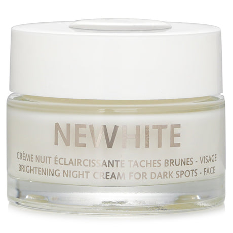 Guinot Newhite Brightening Night Cream in 50ml jar, promotes radiant skin while reducing dark spots overnight.