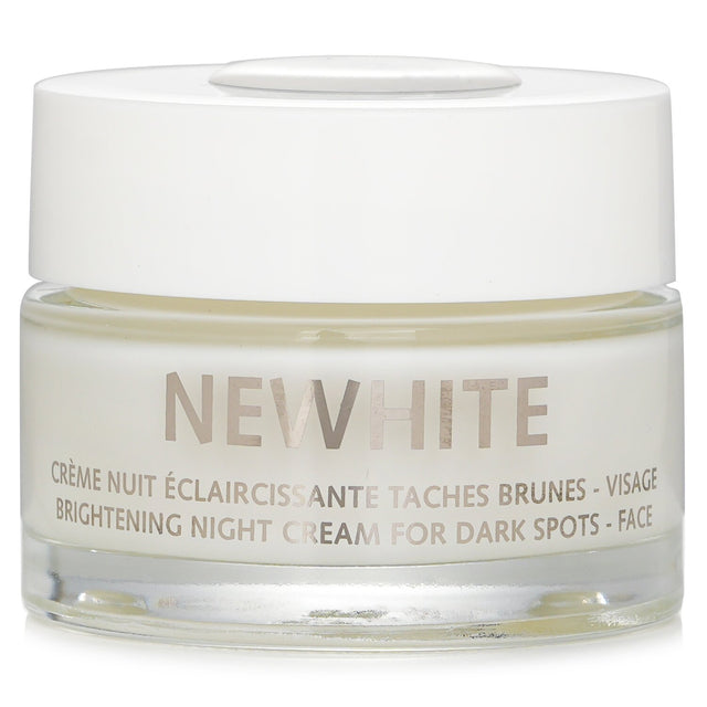 Guinot Newhite Brightening Night Cream in 50ml jar, promotes radiant skin while reducing dark spots overnight.