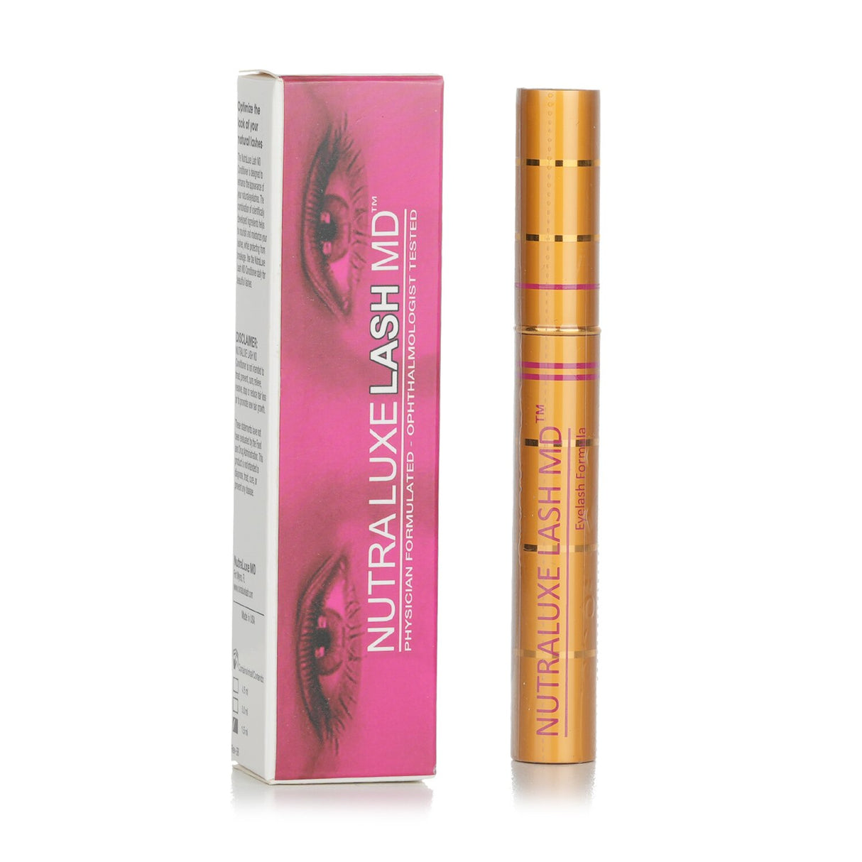 Nutraluxe MD Eyelash Formula, a 1.5ml serum enhancing lash length, fullness, and strength, nourishes and protects fragile lashes.