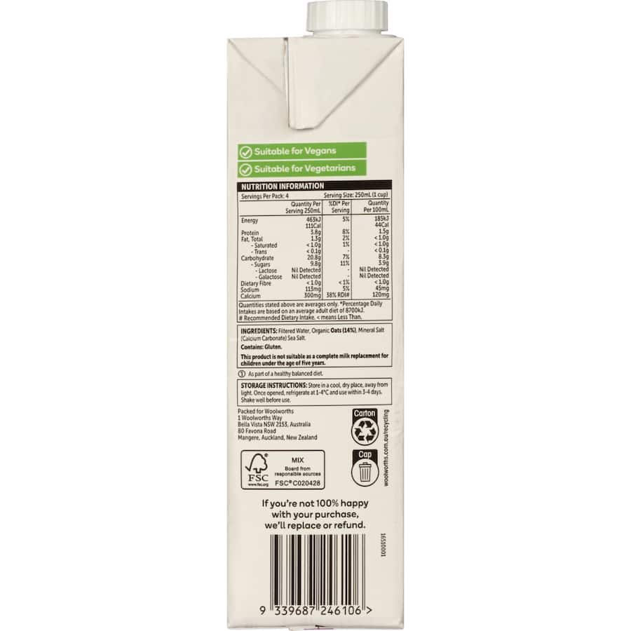 Macro Organic Oat Milk Unsweetened 1L
