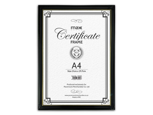 A pack of 24 MAX Brand A4 certificate frames, perfect for showcasing diplomas and awards with a sleek, professional design.