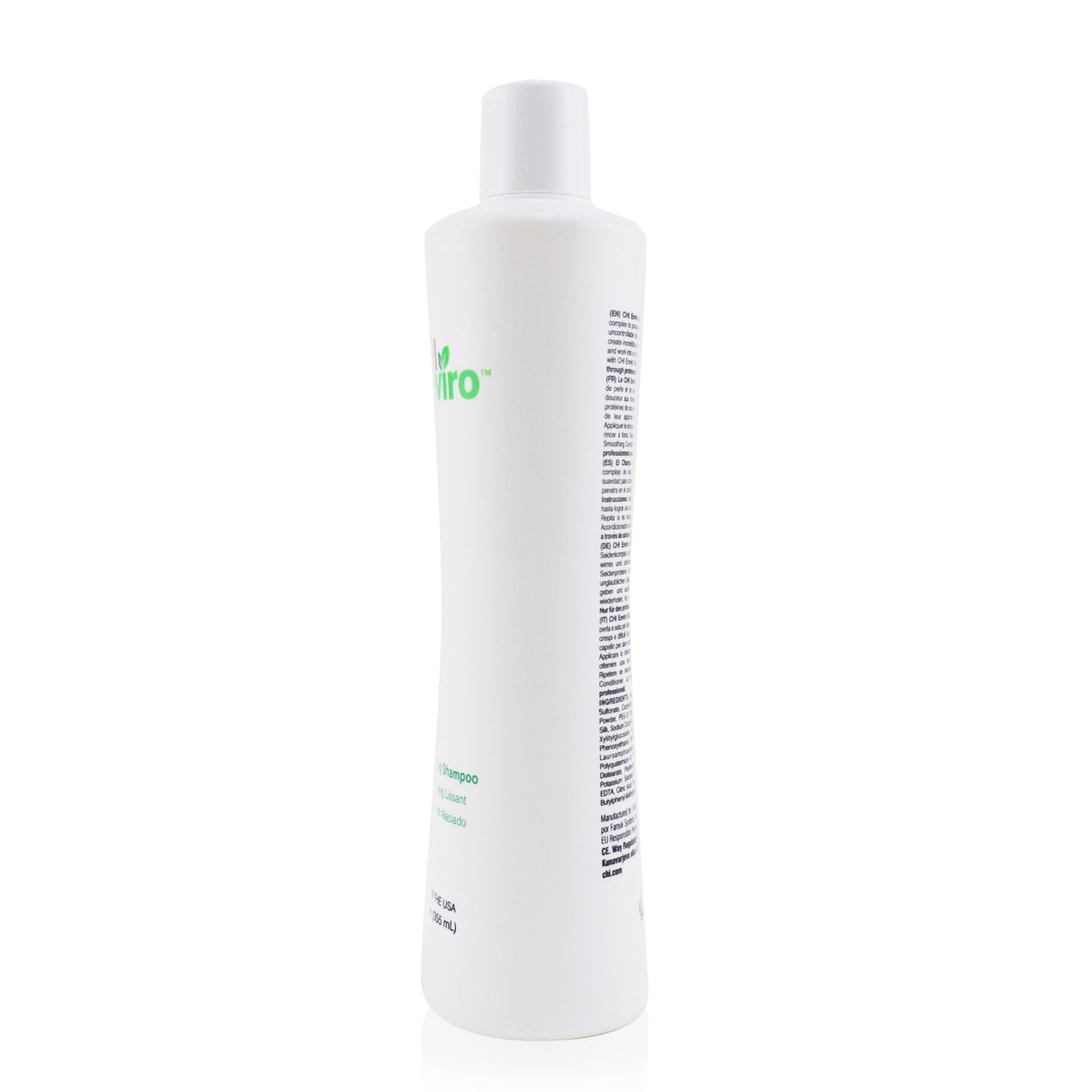 CHI Enviro Smoothing Shampoo 355ml bottle, designed to tame frizzy hair with silk proteins and a pearl complex for a sleek finish.