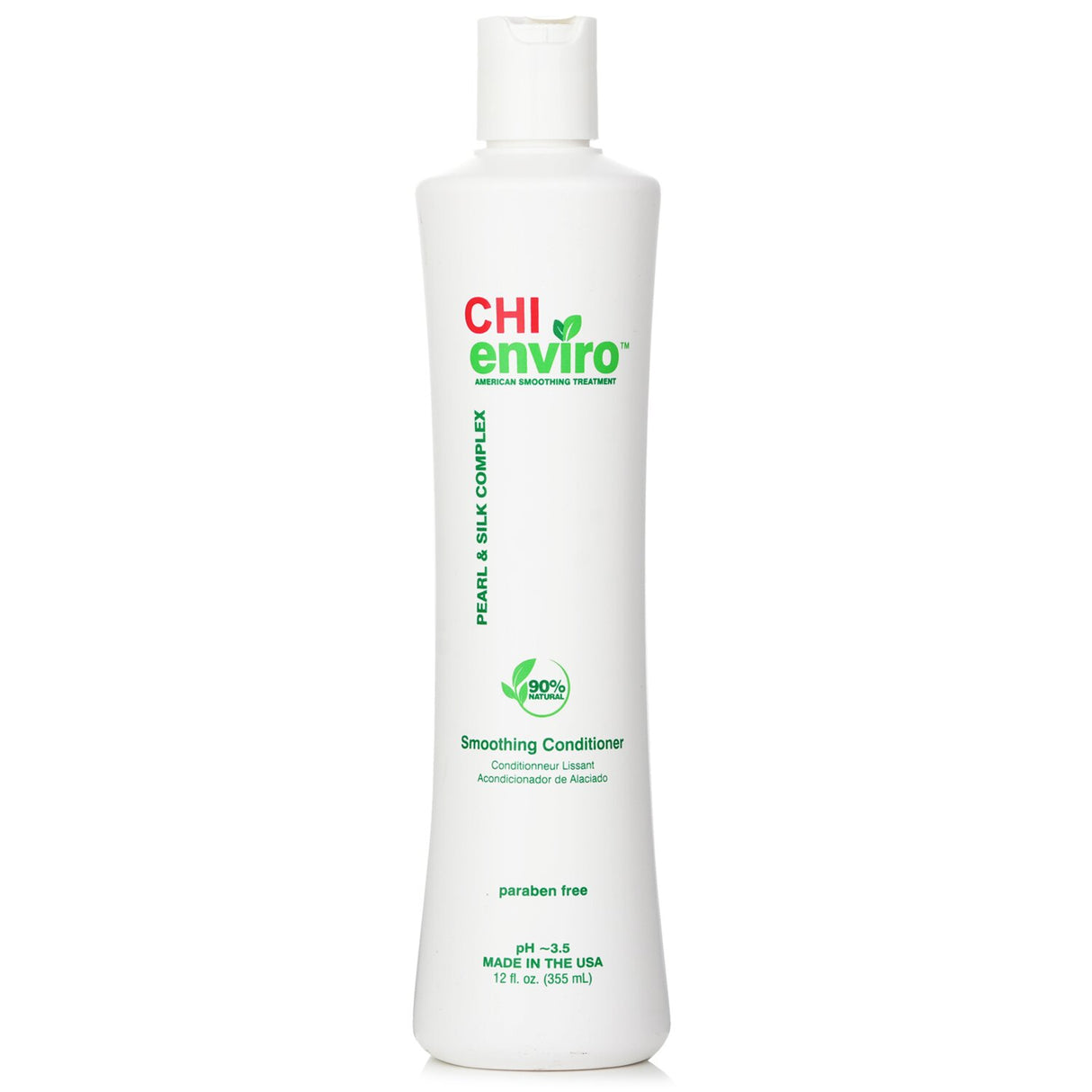 CHI Enviro Smoothing Conditioner 355ml, a paraben-free formula for frizzy hair, enriched with pearl and silk for silky-smooth results.