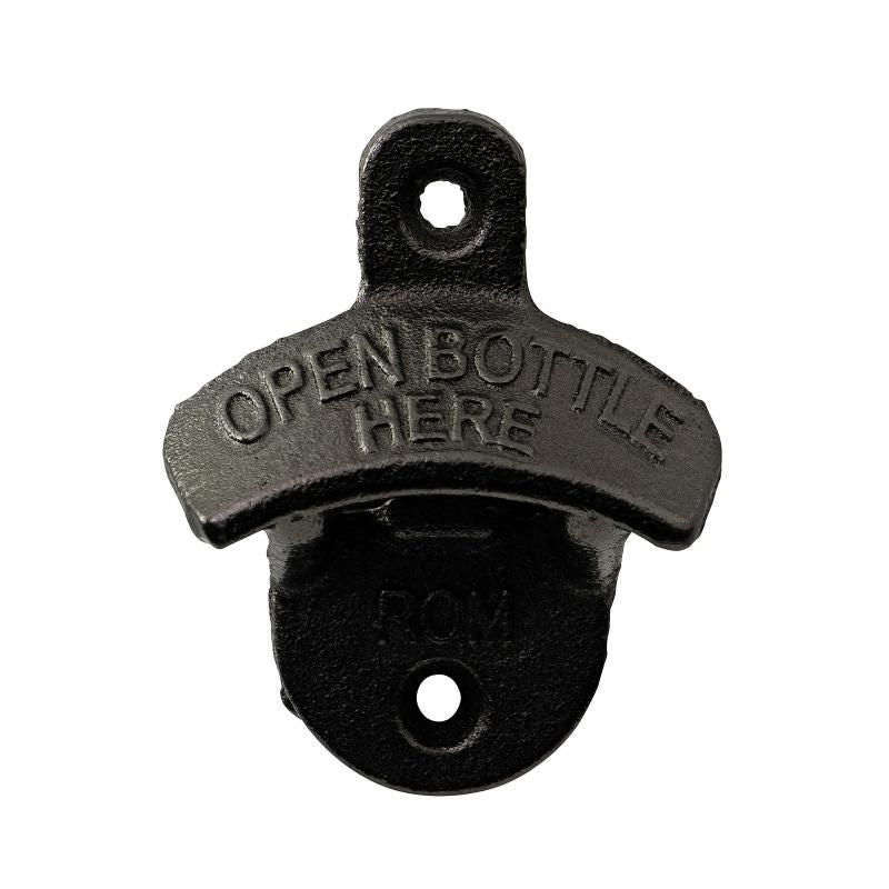Rustic cast iron wall-mounted bottle opener, perfect for quick access and enhancing your kitchen or bar decor.