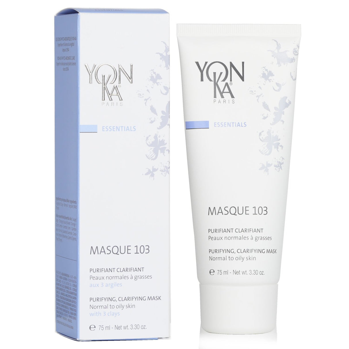 Yonka Essentials Masque 103, a purifying clay mask for normal to oily skin, detoxifies and rejuvenates for a radiant complexion.