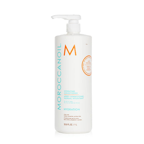 Moroccanoil Hydrating Conditioner in a 1000ml bottle, nourishing all hair types with argan oil and vitamin A for silky, healthy locks.