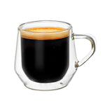 Capri Double Wall Glasses, 250ml set showcasing a sleek design for hot and cold drinks, with ergonomic handles and thermal efficiency.
