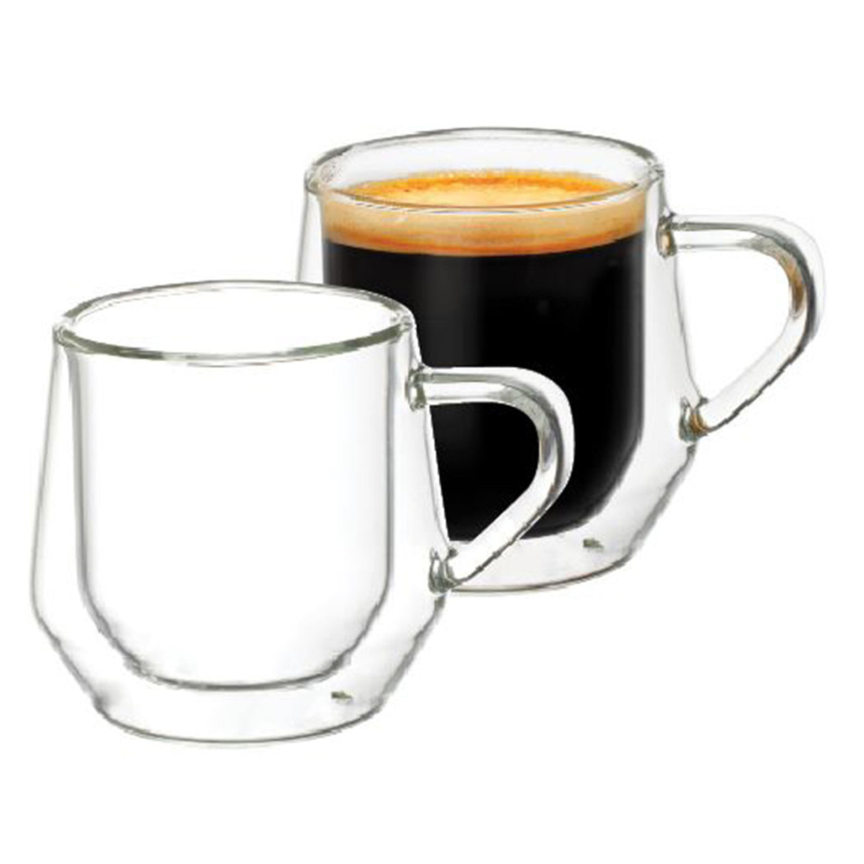 Elegant double wall glasses set, perfect for hot and cold beverages, featuring geometric handles and thermal efficiency.