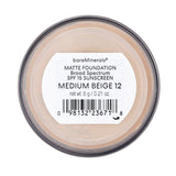 Lightweight BareMinerals Matte Foundation in Medium Beige, offers flawless coverage with SPF 15 for a glowing complexion.