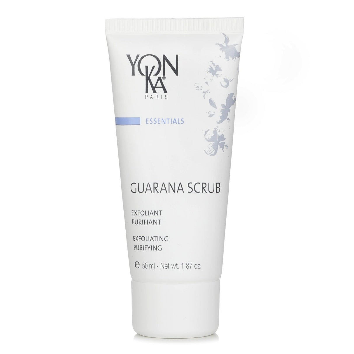 Yonka Guarana Scrub in a 50ml tube, featuring natural exfoliating micro-beads for smoother, radiant skin.