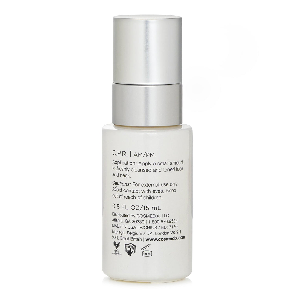 CosMedix C.P.R. Skin Recovery Serum in 15ml, designed to soothe sensitive skin and combat redness and aging.