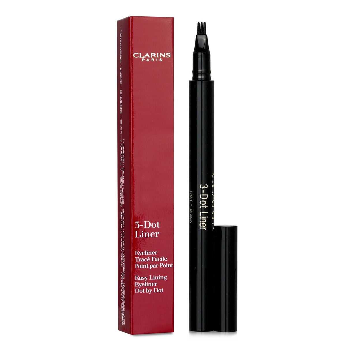 Clarins 3 Dot Liner in Black with a three-prong applicator for precise, waterproof application and lasting bold color.