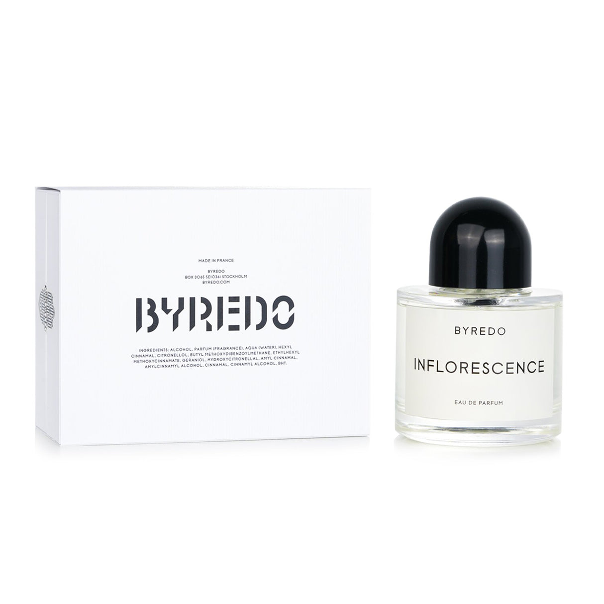 Byredo Inflorescence Eau De Parfum Spray in a 100ml bottle, a luxurious floral fragrance for modern women with rose and jasmine notes.