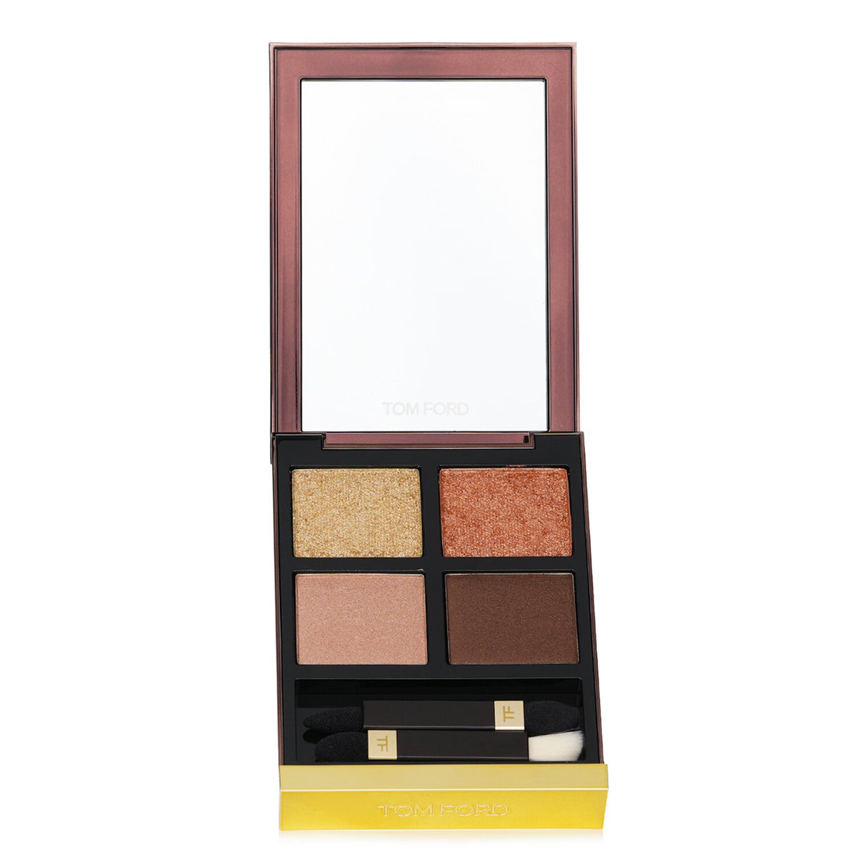 Tom Ford Eye Color Quad #01 Golden Mink featuring four luxurious shades in a mirrored compact with dual applicators.