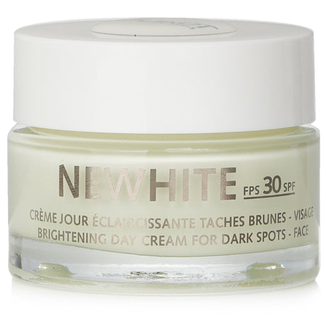 Guinot Newhite Brightening Day Cream SPF 30 in 50ml, enhances radiance and reduces dark spots while protecting from UV rays.