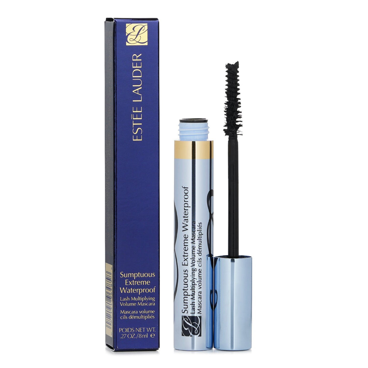 Black waterproof mascara enhances lashes with bold volume and a clump-free, false-lash effect for a captivating look.