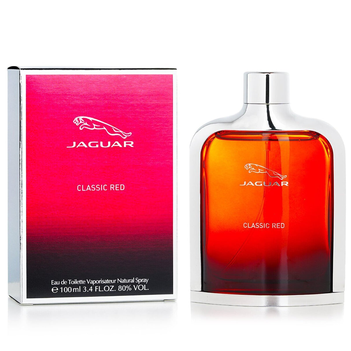 Jaguar Classic Red Eau De Toilette Spray 100ml, an oriental fruity fragrance for men with notes of raspberry, jasmine, and vanilla.