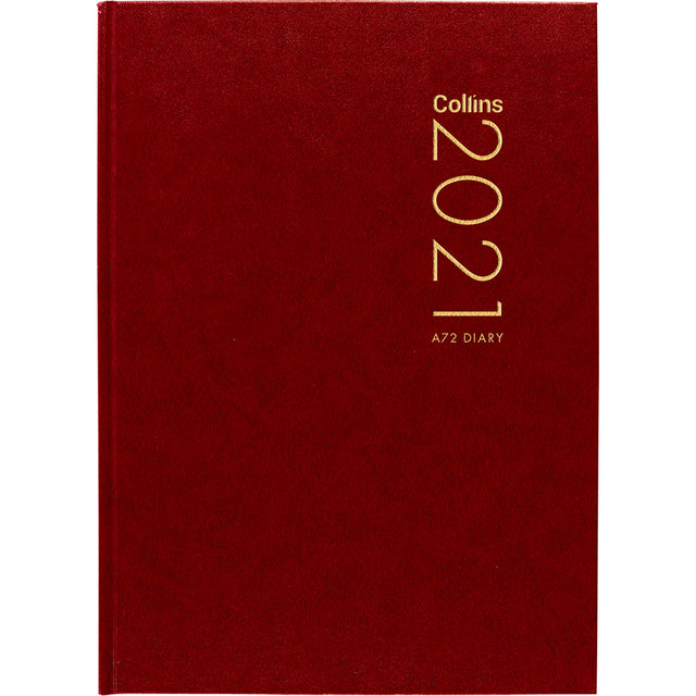 Collins Diary A72 in red, pocket-sized with 2 days per page layout, ideal for organizing busy schedules elegantly.