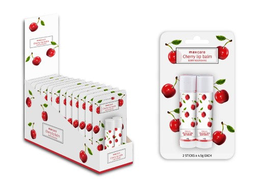 MC Cherry Lip Balm, 12-pack, offers nourishing hydration with a delightful cherry flavor for soft, smooth lips.