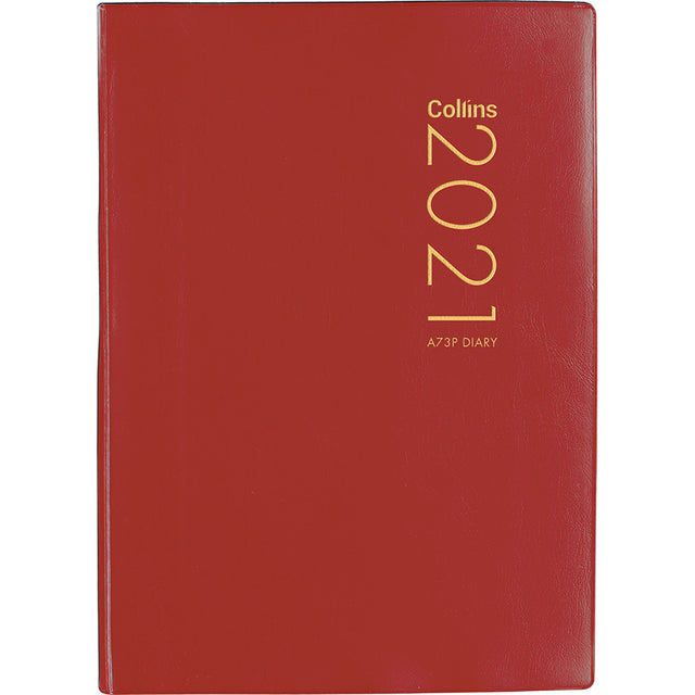 Collins Diary A73P Red, stylish pocket planner with a week-per-opening layout, durable PVC cover, ideal for on-the-go organization.