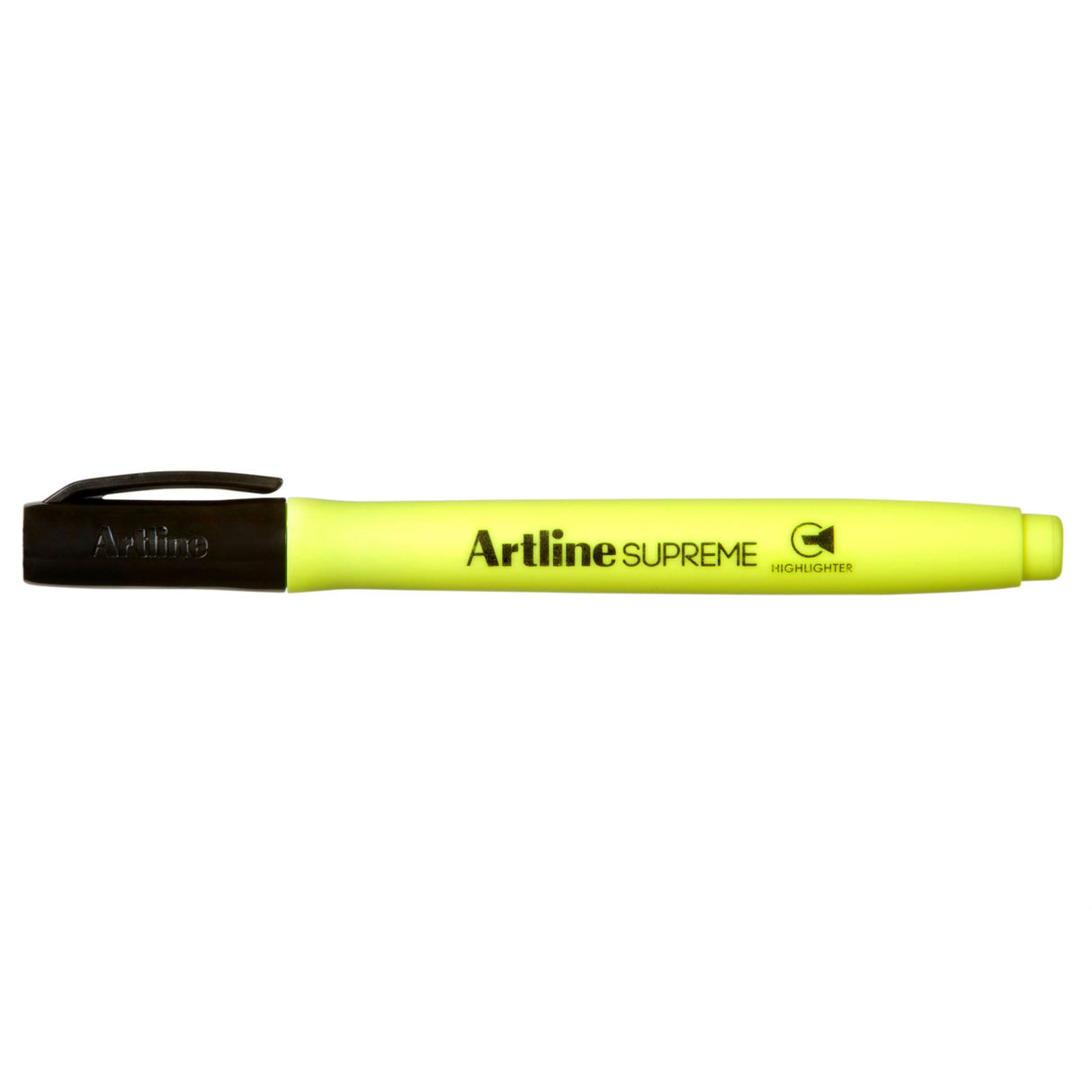 Yellow Artline Supreme highlighter with a 2-5mm chisel nib, ergonomic grip, and long-lasting neon color for comfortable highlighting.