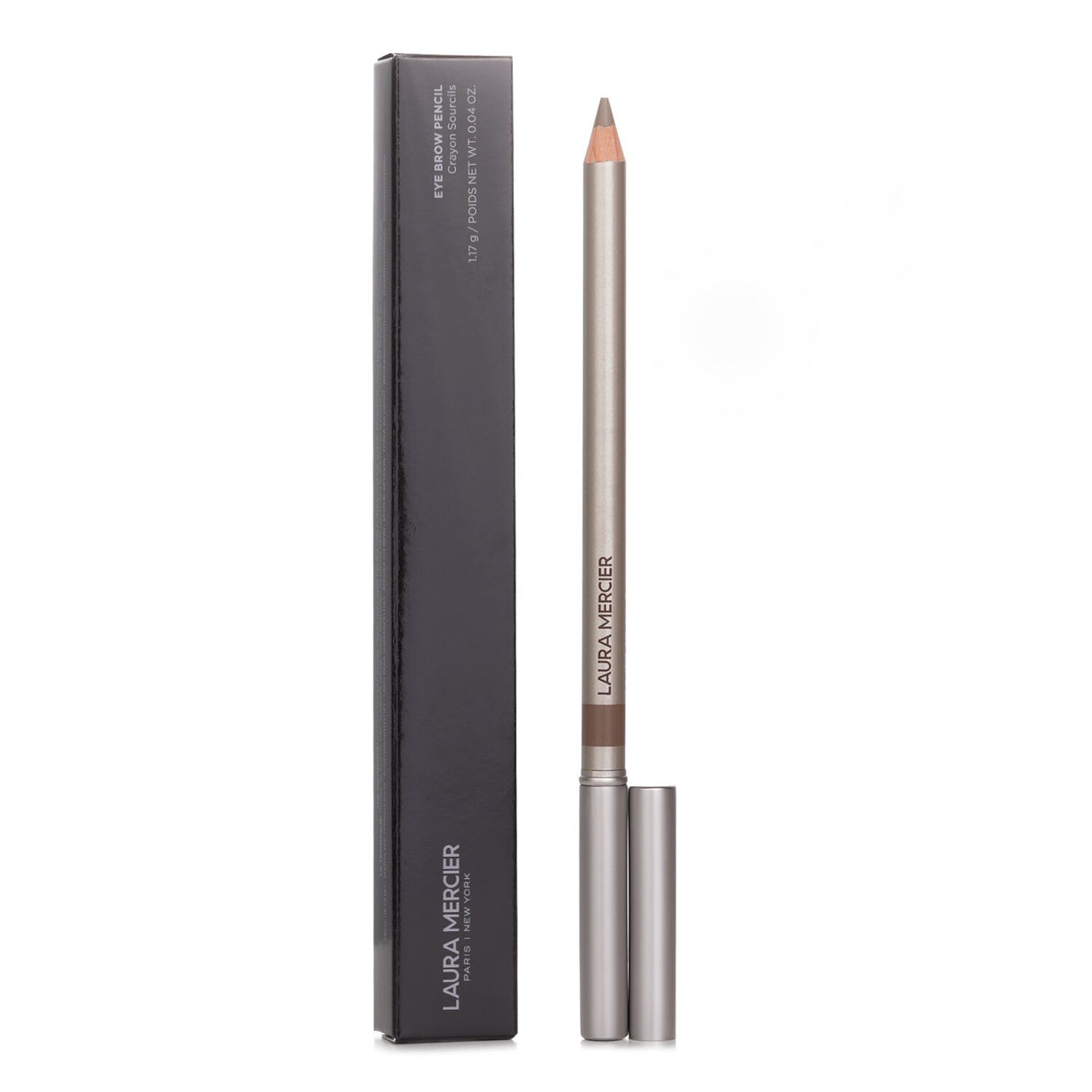 Laura Mercier Eye Brow Pencil with Groomer Brush in Ash Blonde, featuring a smooth formula and precision brush for flawless brows.