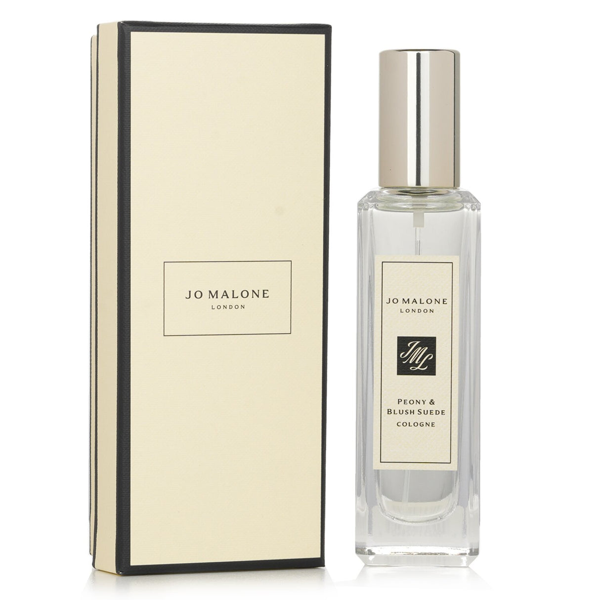 Jo Malone Peony & Blush Suede Cologne Spray 30ml, featuring floral notes of peony, jasmine, and suede, symbolizes modern elegance.