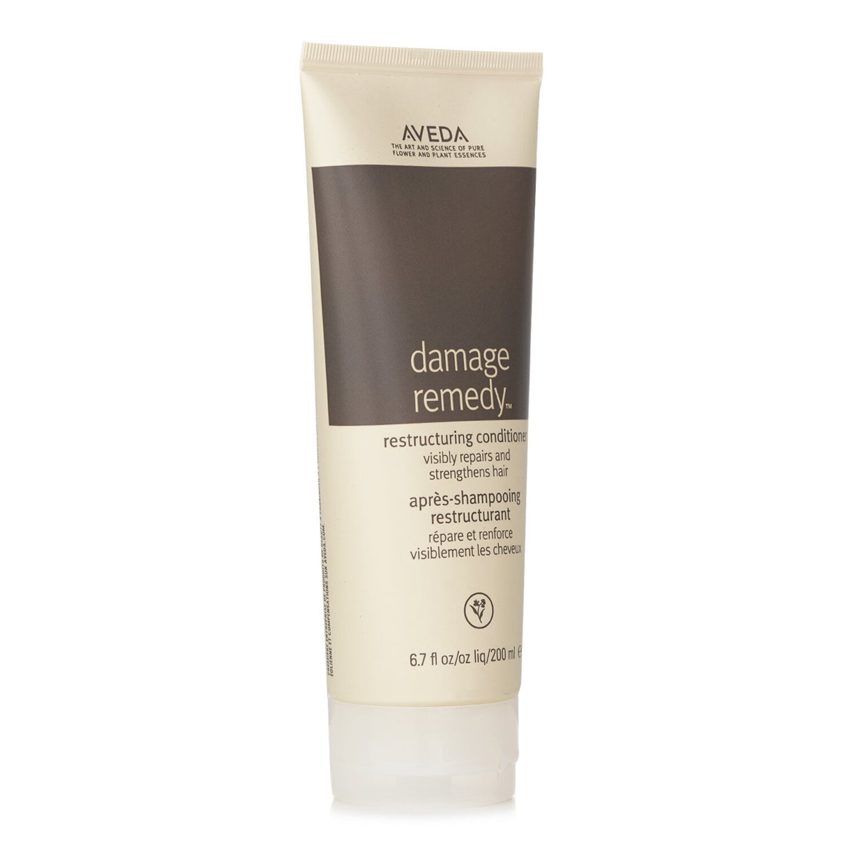 Aveda Damage Remedy Conditioner in new packaging, revitalizing dry, damaged hair with hydrating phellodendron, sandalwood, and quinoa.