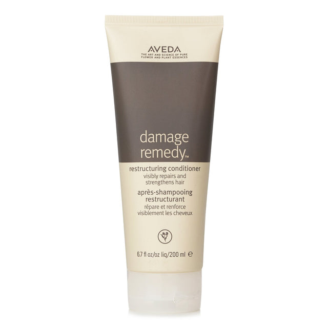 Aveda Damage Remedy Restructuring Conditioner in new packaging, 200ml, revitalizes damaged hair with deep hydration and strength.