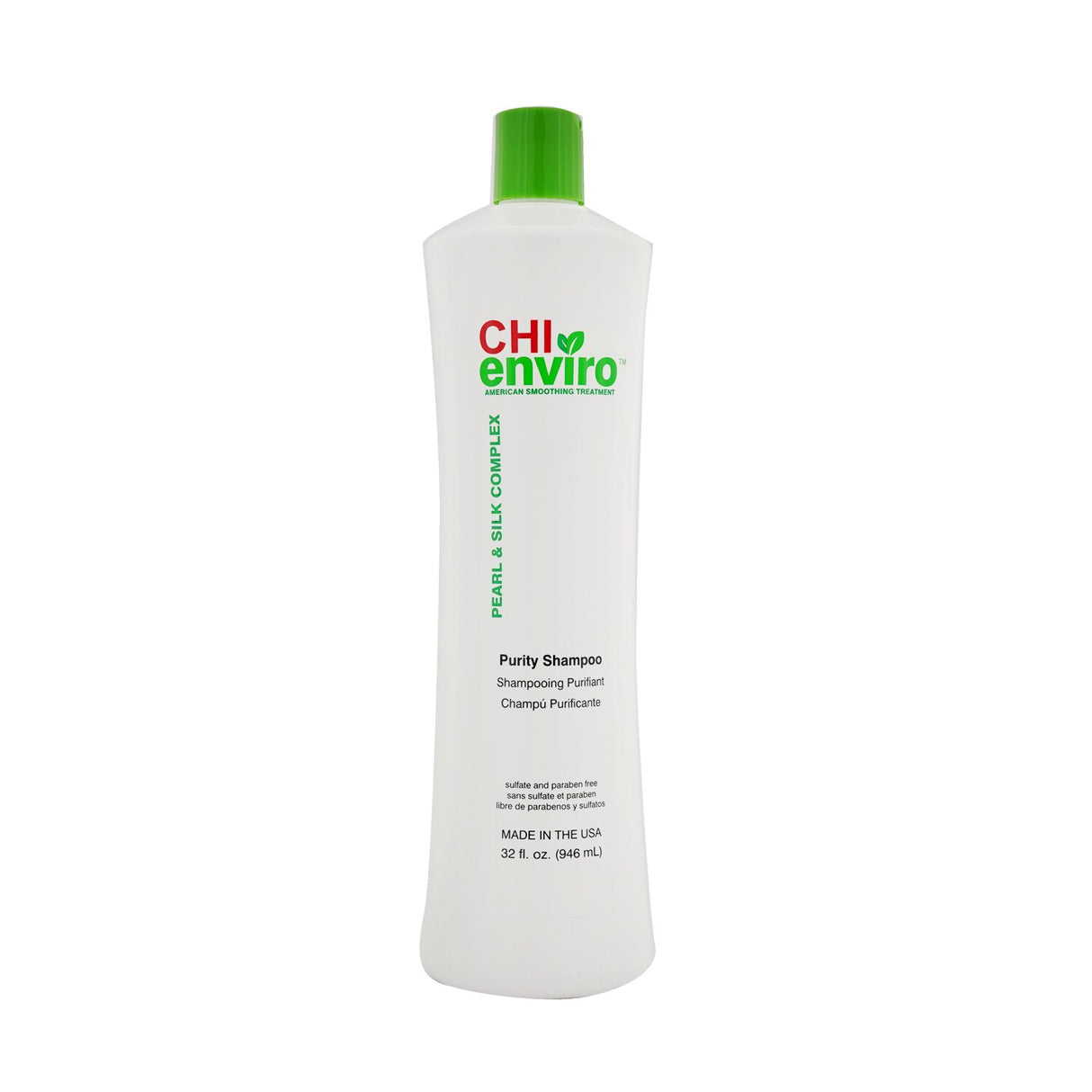 CHI Enviro American Smoothing Treatment Purity Shampoo in 946ml, sulfate-free, enriched with pearl powder for smooth, shiny hair.