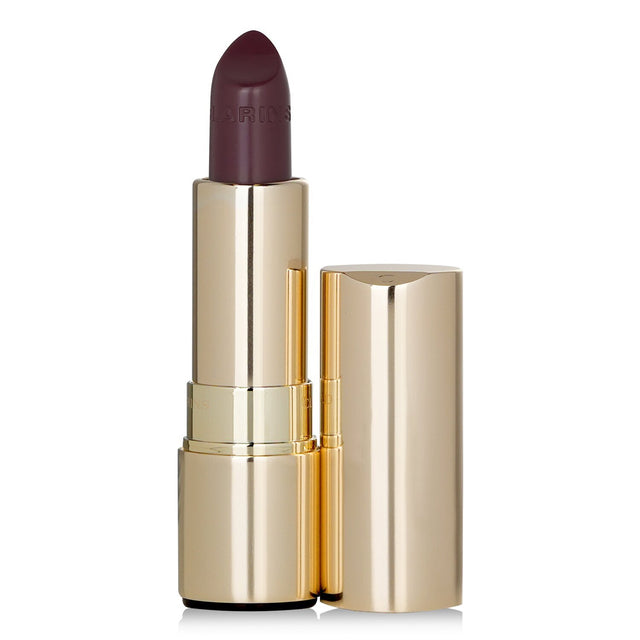 Luxurious Clarins Joli Rouge Long Wearing Lipstick in #738 Royal Plum, offering vibrant color, hydration, and a fruity fragrance.