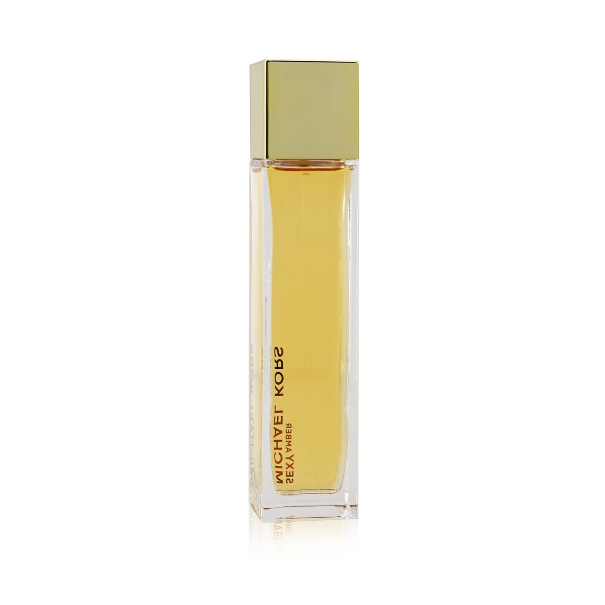 Sleek bottle of Michael Kors Sexy Amber Eau De Parfum, a woody fragrance with notes of amber, jasmine, and sandalwood.