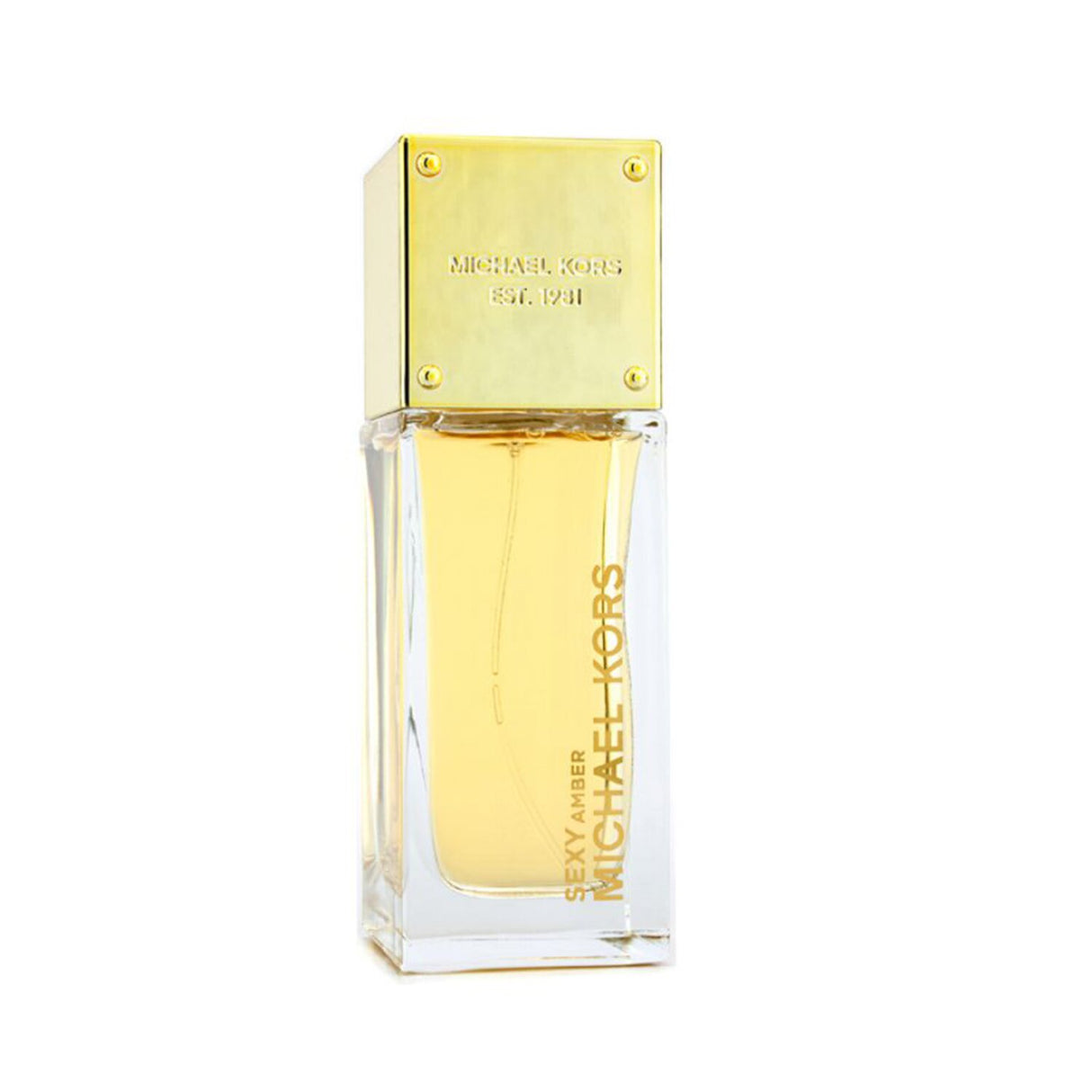 50ml bottle of Michael Kors Sexy Amber Eau De Parfum, a warm woody floral scent with notes of amber, jasmine, and patchouli.