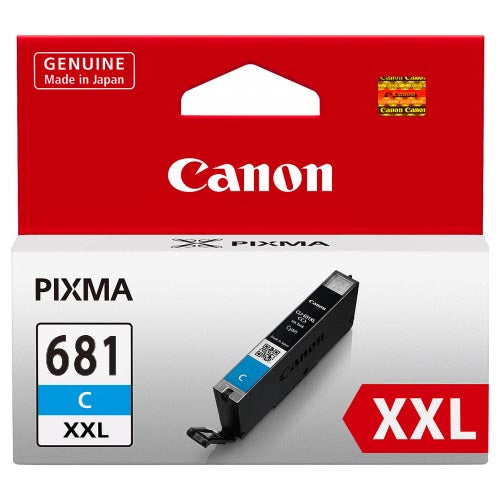 Canon CLI681XXLC Extra High Yield Cyan Ink Cartridge for vibrant, smudge-resistant prints with high page yield and fast drying.