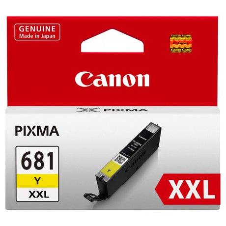 Canon CLI681XXLY yellow ink cartridge with high yield, ideal for vibrant, smudge-resistant prints in Canon Pixma and TR series printers.