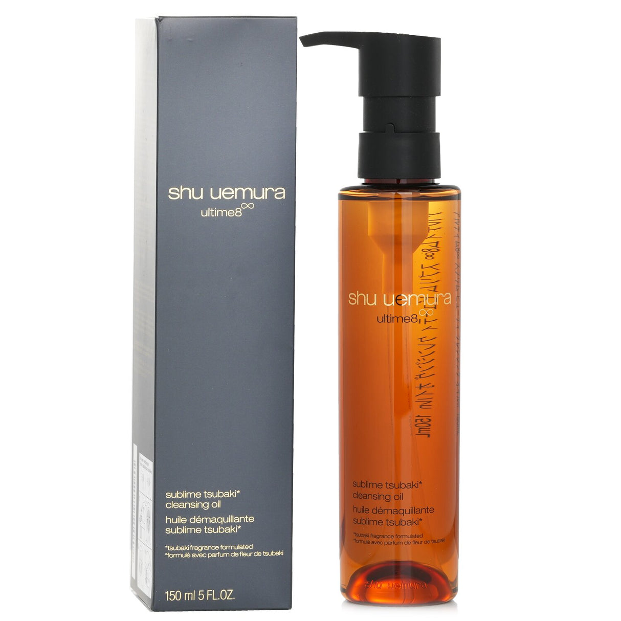 Shu Uemura's Ultime8 Cleansing Oil, enriched with Tsubaki oil, removes makeup while hydrating and smoothing skin.