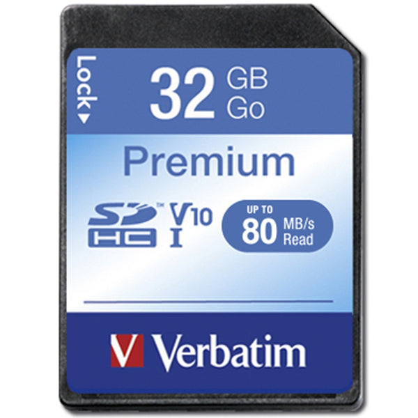 Verbatim 32GB Premium SDHC Card, Class 10, for high-speed storage in cameras, smartphones, and more, with fast data transfer rates.