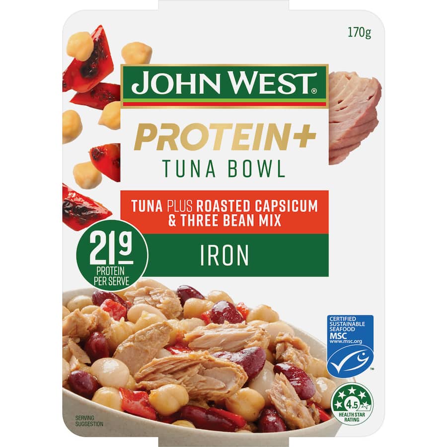 John West Protein+ Tuna Bowl Capsicum & Bean Mix Single serve 170g
